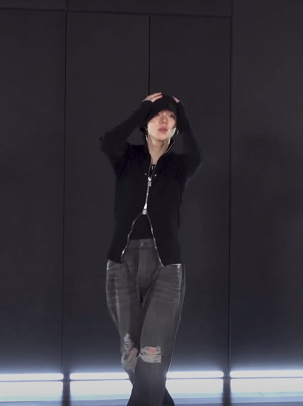 Black Two-Way Zipper Cardigan