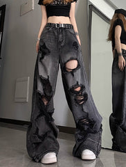 Black Washed Tattered Denim Jeans