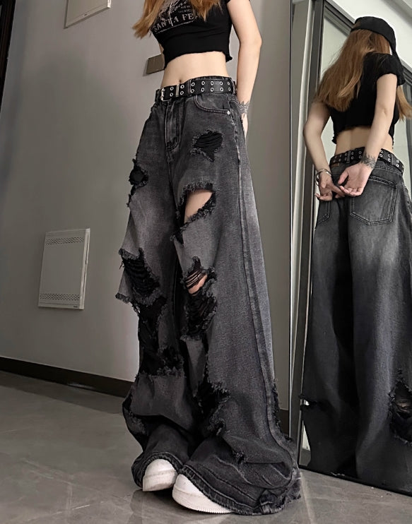 Black Washed Tattered Denim Jeans