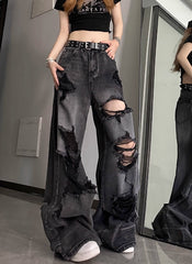 Black Washed Tattered Denim Jeans