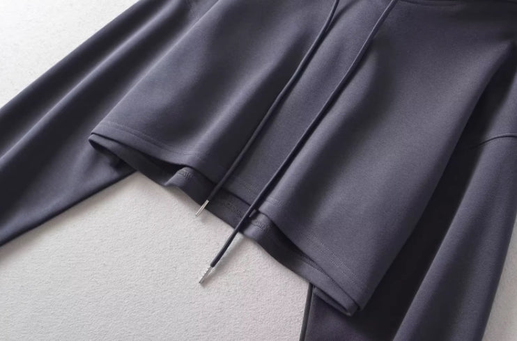 Grey Cropped Drawstring Hoodie