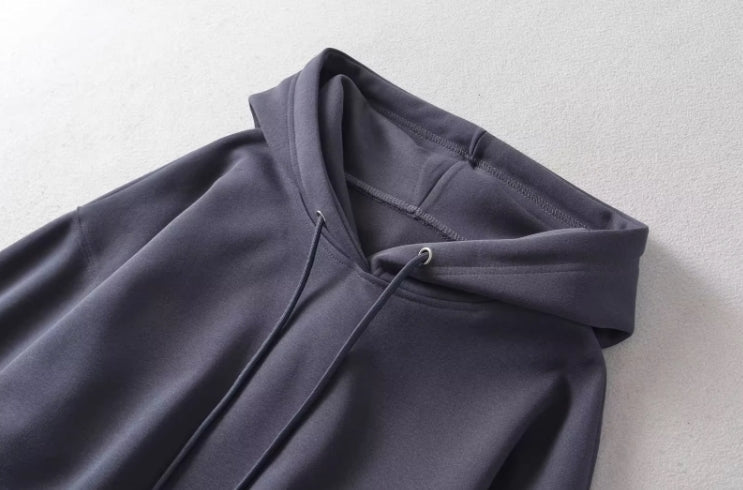 Grey Cropped Drawstring Hoodie