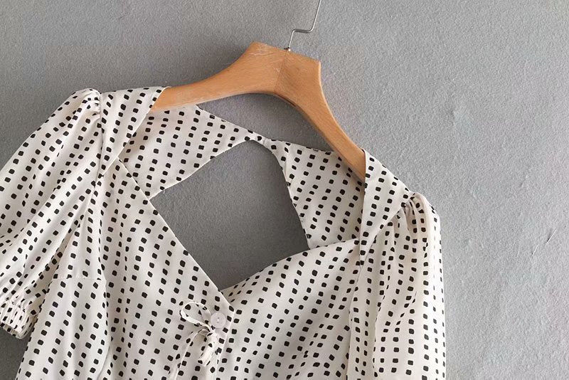 White Squared Dot Prints Dress