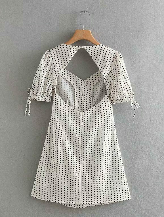 White Squared Dot Prints Dress