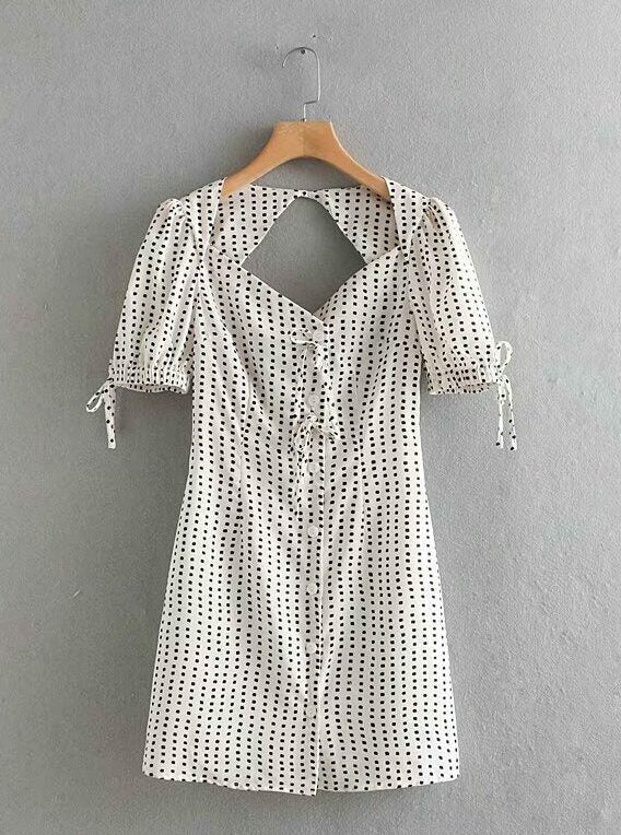 White Squared Dot Prints Dress