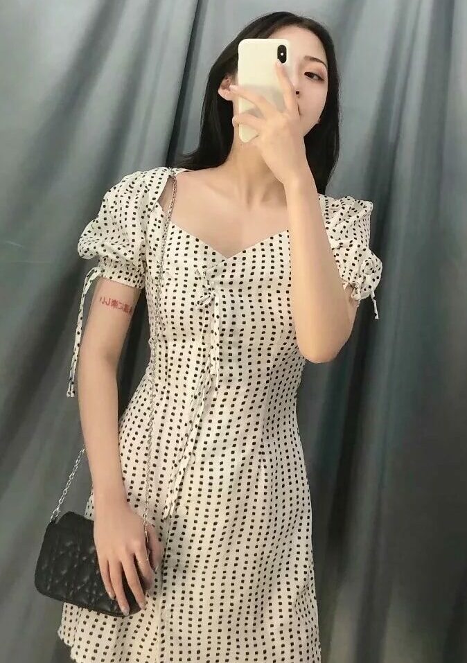 White Squared Dot Prints Dress