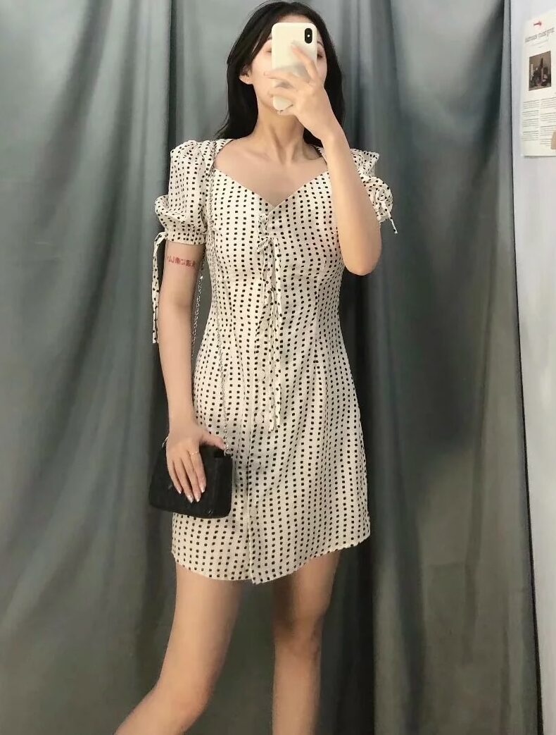 White Squared Dot Prints Dress