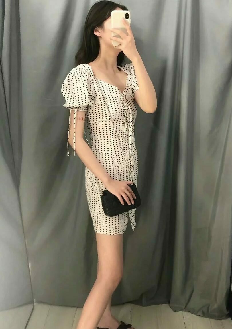 White Squared Dot Prints Dress