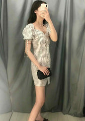 White Squared Dot Prints Dress