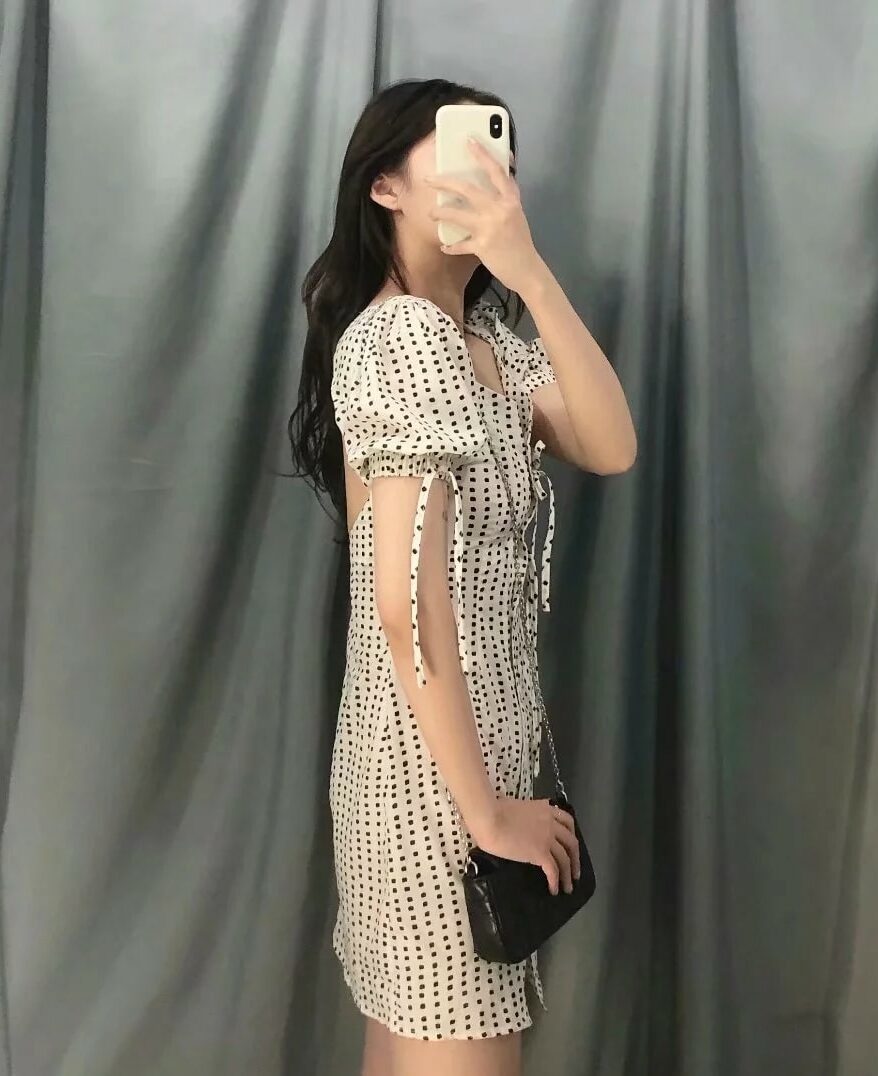 White Squared Dot Prints Dress