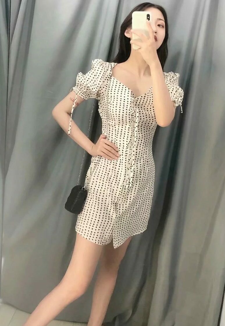White Squared Dot Prints Dress