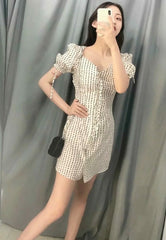 White Squared Dot Prints Dress