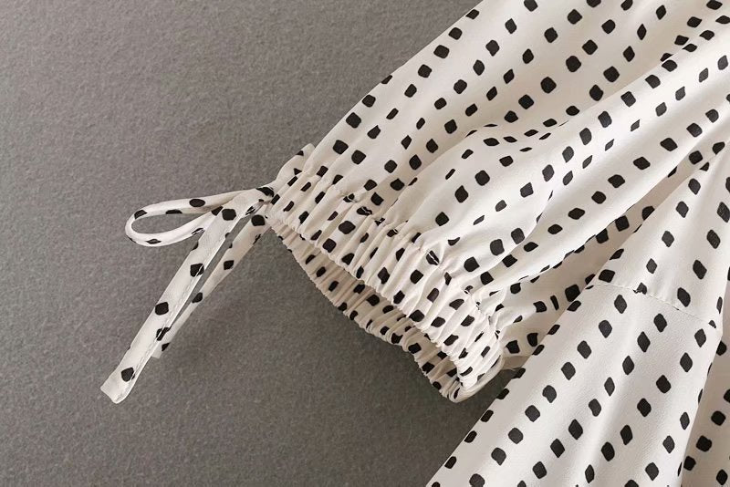 White Squared Dot Prints Dress