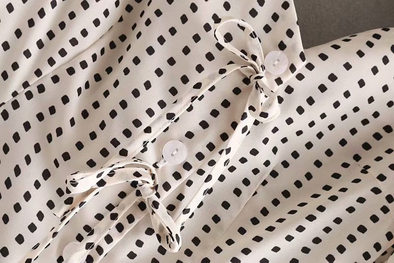White Squared Dot Prints Dress