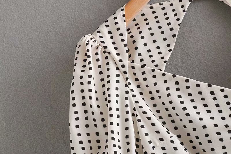 White Squared Dot Prints Dress