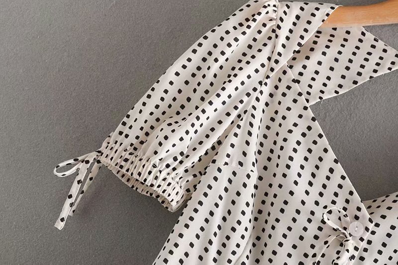 White Squared Dot Prints Dress
