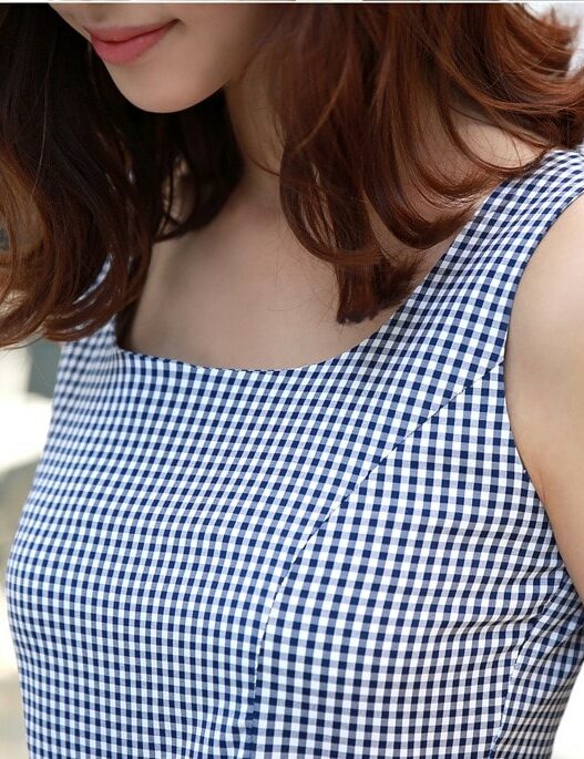 Blue Plaid Sleeveless Dress