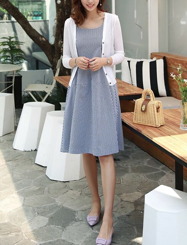 Blue Plaid Sleeveless Dress