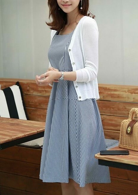 Blue Plaid Sleeveless Dress