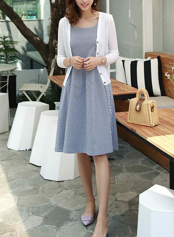 Blue Plaid Sleeveless Dress