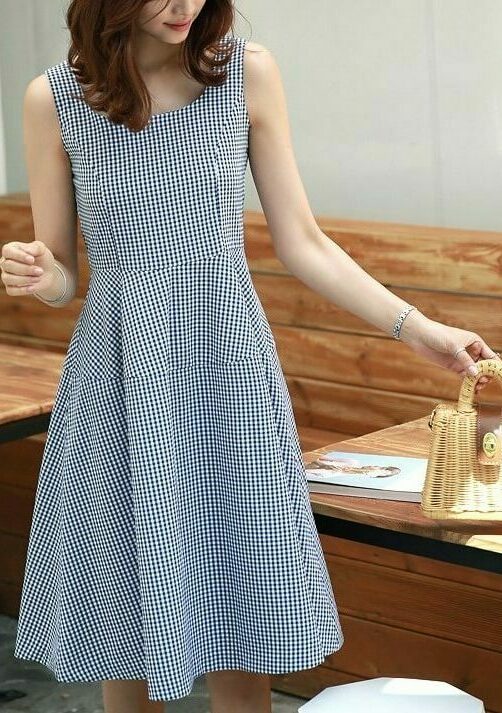 Blue Plaid Sleeveless Dress