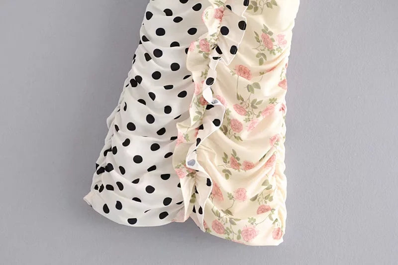 White Two-Pattern Sleeveless Dress