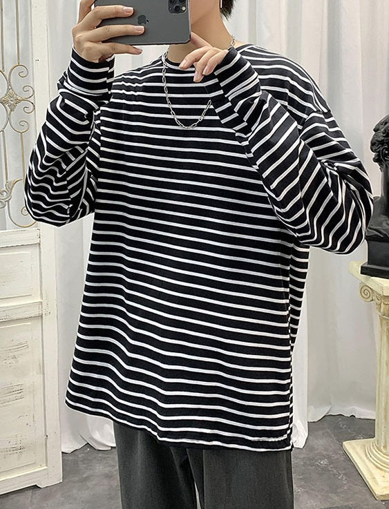 White Long Sleeve Striped T-Shirt