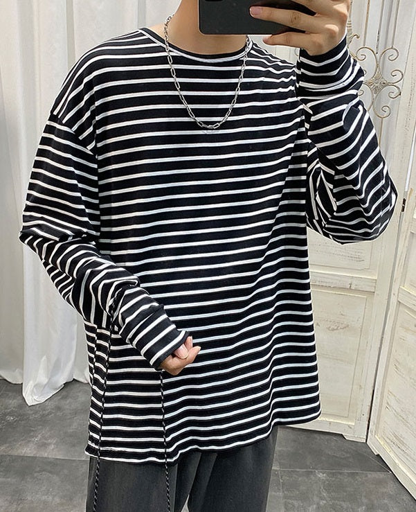 White Long Sleeve Striped T-Shirt