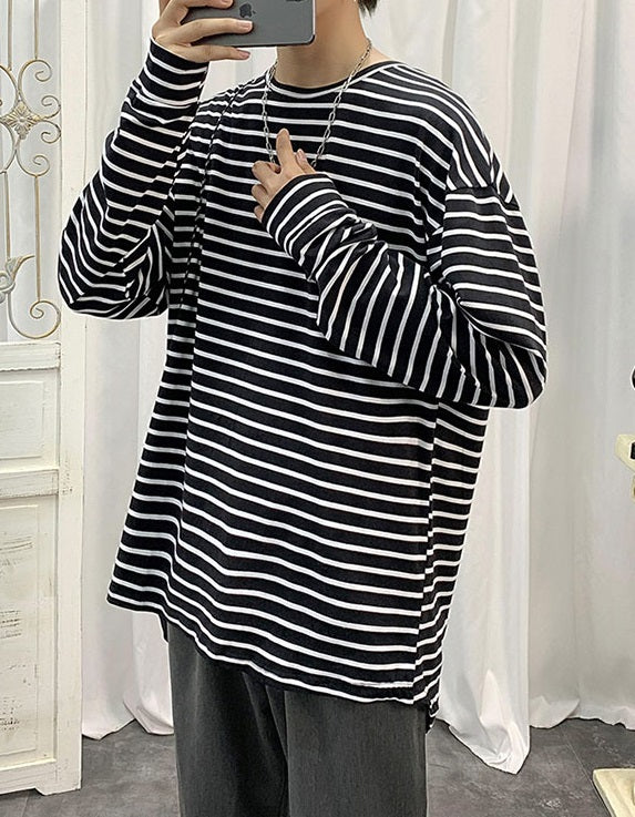 White Long Sleeve Striped T-Shirt