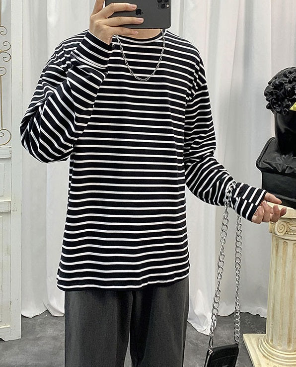 White Long Sleeve Striped T-Shirt
