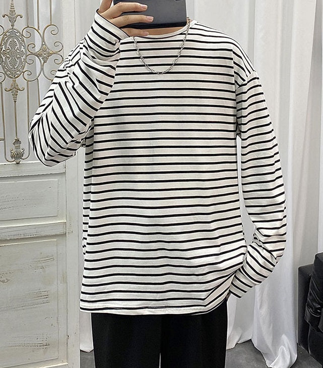 White Long Sleeve Striped T-Shirt