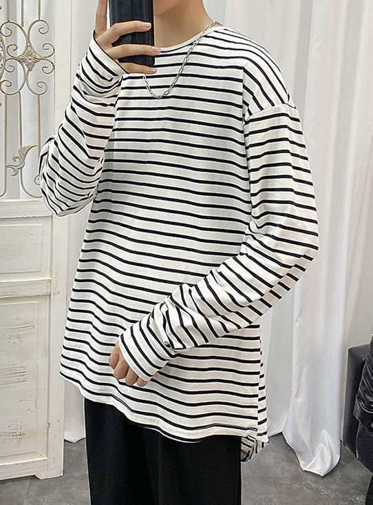 White Long Sleeve Striped T-Shirt