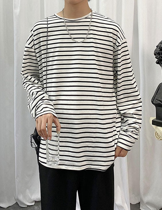 White Long Sleeve Striped T-Shirt