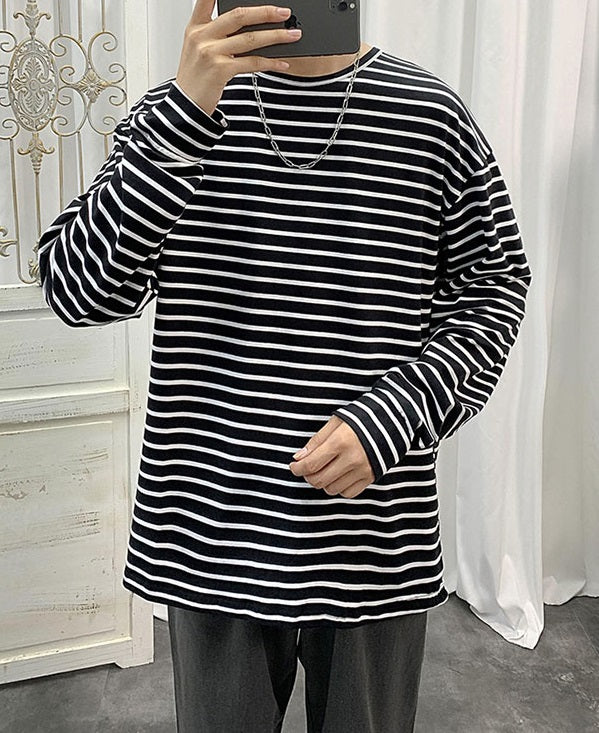 White Long Sleeve Striped T-Shirt