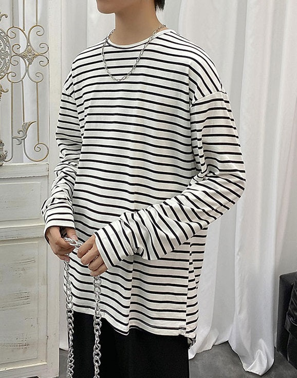 White Long Sleeve Striped T-Shirt