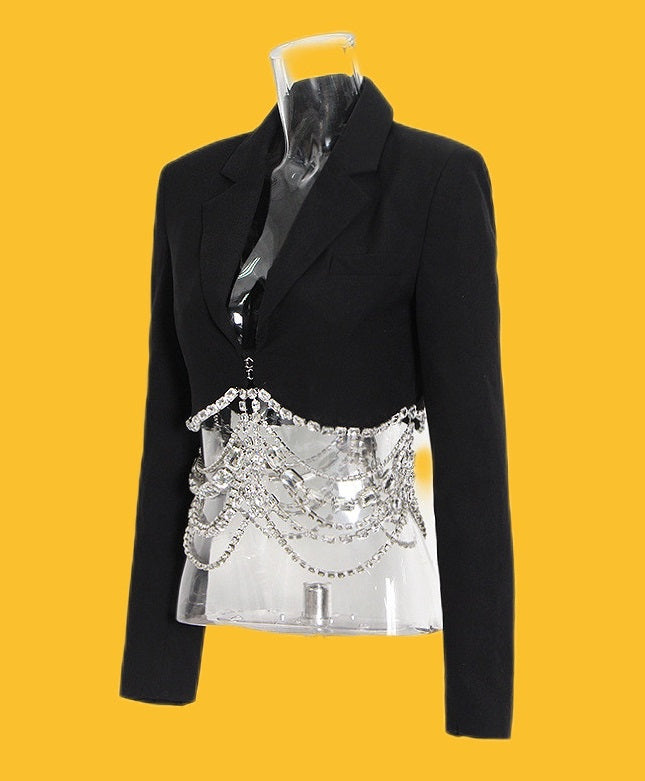 Black Crystal Chain Cropped Jacket