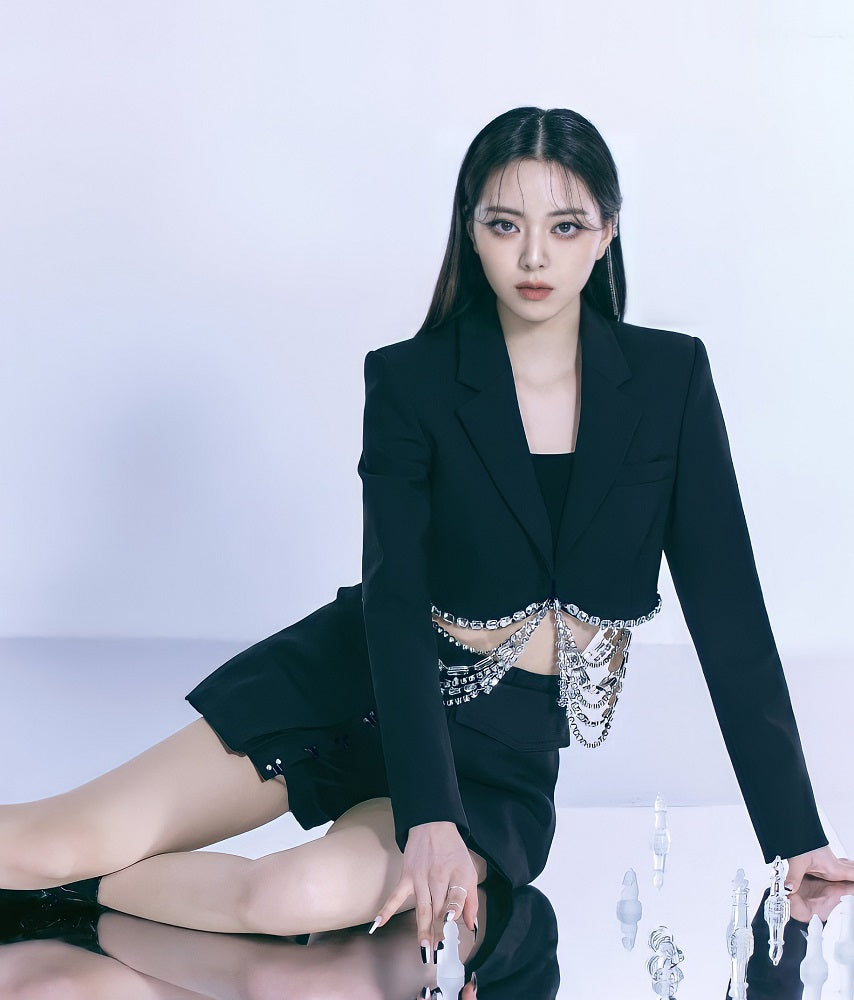 Black Crystal Chain Cropped Jacket