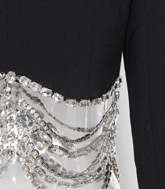 Black Crystal Chain Cropped Jacket
