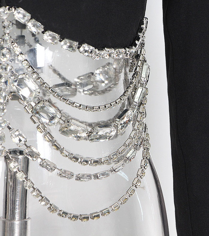Black Crystal Chain Cropped Jacket