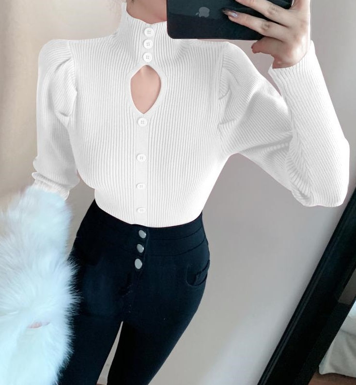 Black Cut-Out Puff Sleeve Top