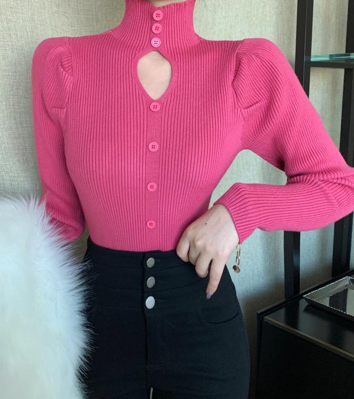 Black Cut-Out Puff Sleeve Top