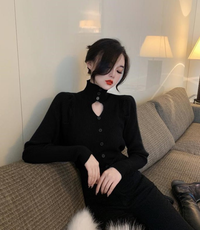 Black Cut-Out Puff Sleeve Top