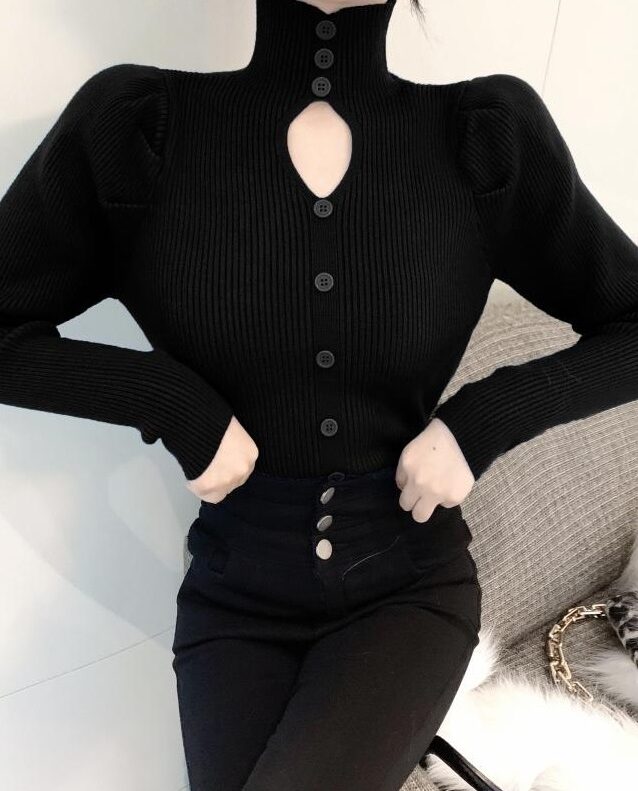 Black Cut-Out Puff Sleeve Top