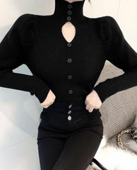 Black Cut-Out Puff Sleeve Top