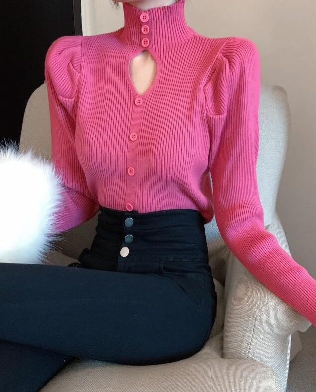 Black Cut-Out Puff Sleeve Top