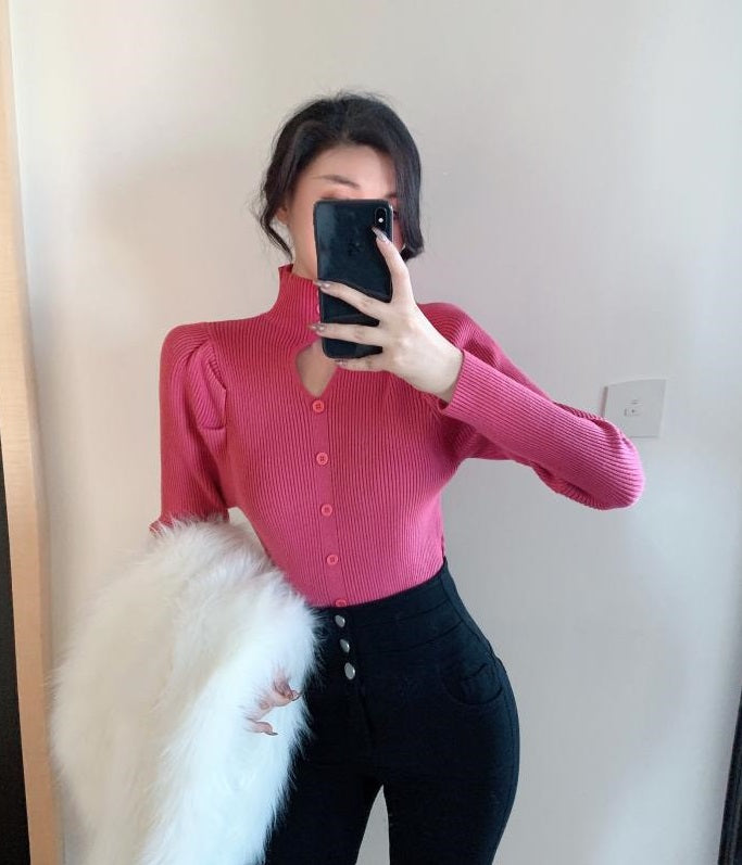 Black Cut-Out Puff Sleeve Top
