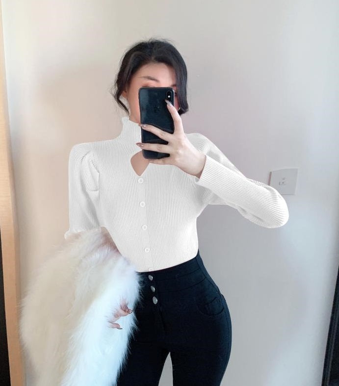 Black Cut-Out Puff Sleeve Top