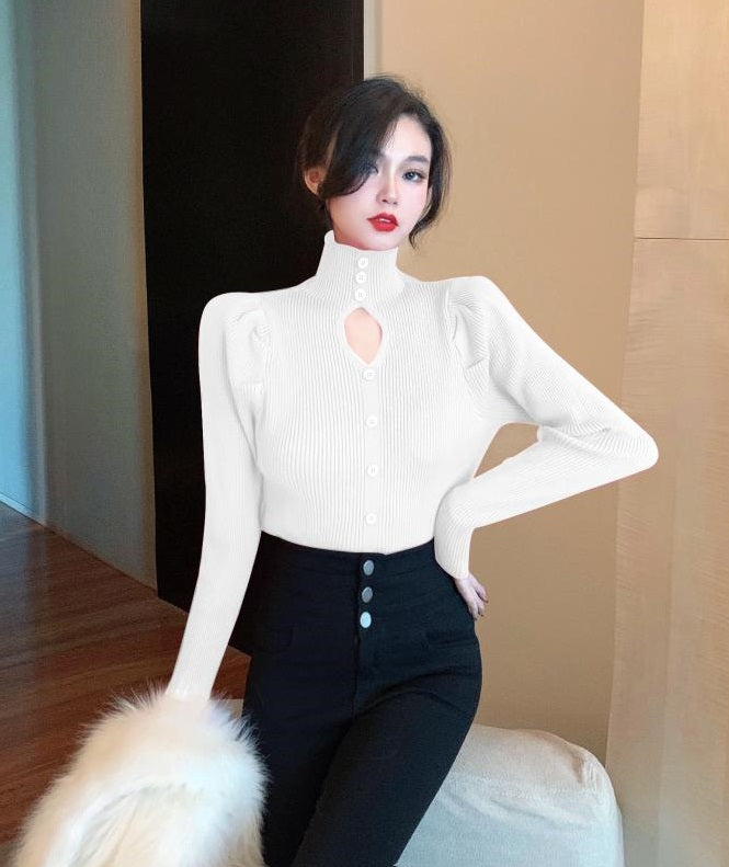 Black Cut-Out Puff Sleeve Top