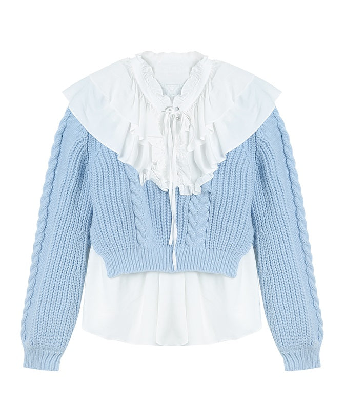 Blue Retro Ruffled Sweater