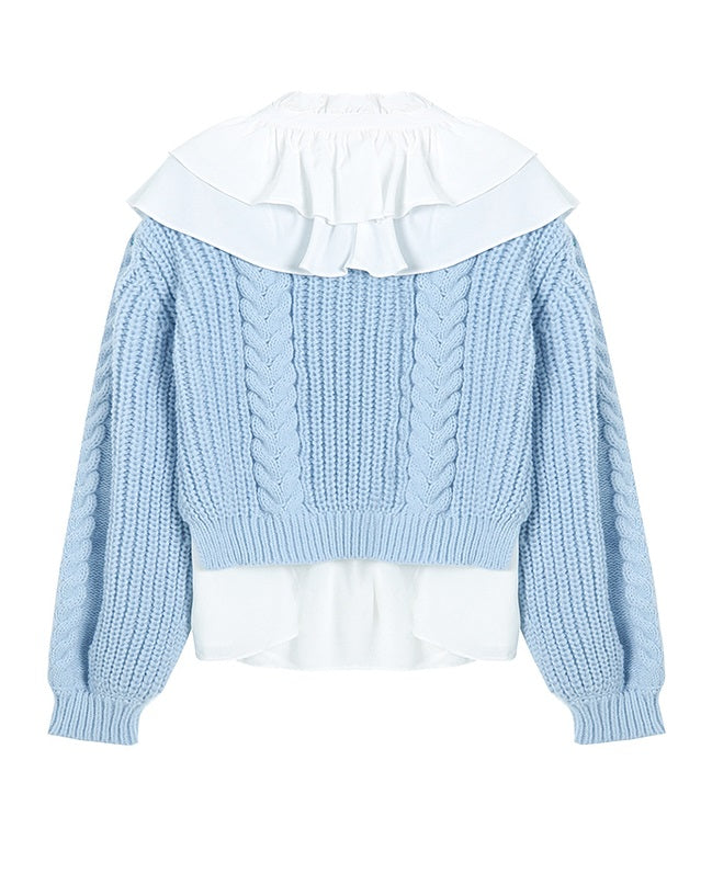 Blue Retro Ruffled Sweater